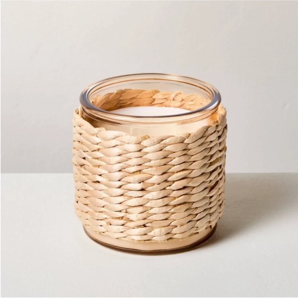 2-Wick Tinted Glass Berry Leaf and Lemon Rattan Wrapped Jar Candle Hearth & Hand